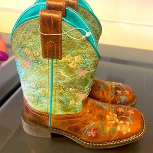 Girls size 12 cowboy boots, Teal, brown, leather, floral